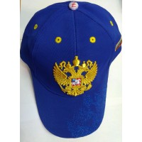 Кепка - Бейсболка голубая с вышивкой "герб" и дополнительной вышивкой на козырьке