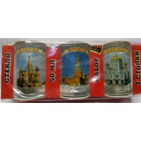 Набор стеклянных стаканов с сувенирными жетонами разными с тематикой Москва