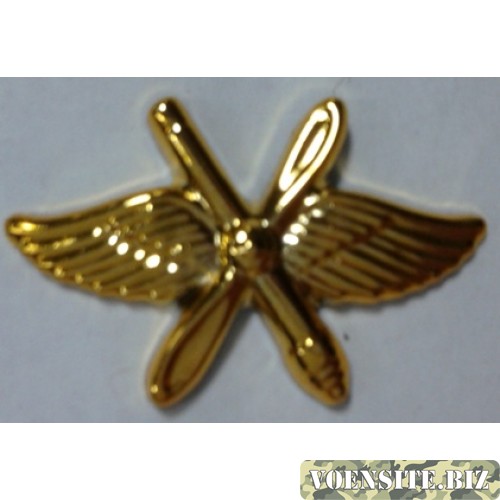 Эмблема петличная ВВС с пушкой золото полиамид