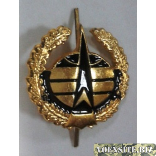 Эмблема петличная Космические войска с венком золото с черным металл